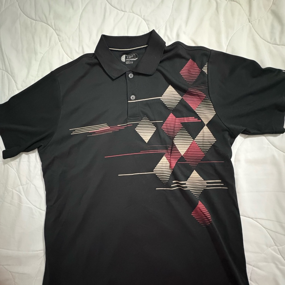 Izod Black and Red Patterned Polo Shirt